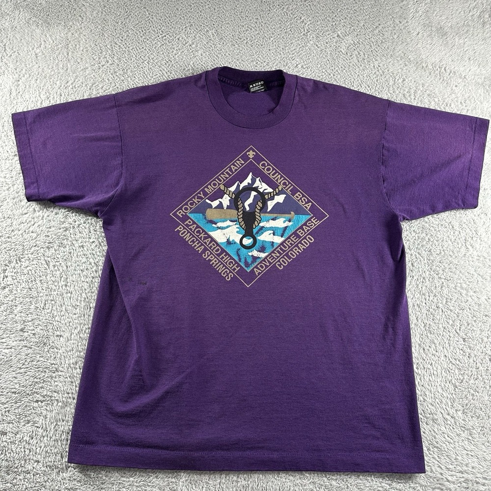 VINTAGE Destination Shirt Mens‎ XL Purple Rocky Mountain Pncha Springs USA Made